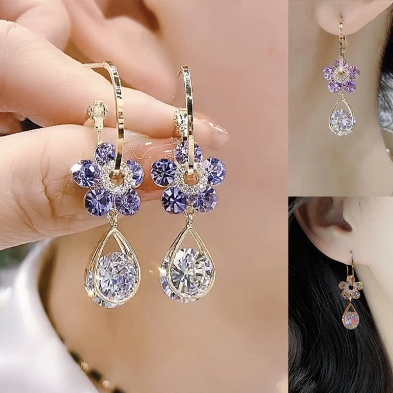 Fashion Flower Crystal Earrings - Image 2