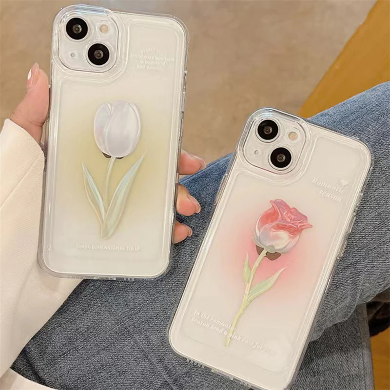 Fashion Tulip Rose Flower Floral Soft Shockproof Compatible with Case for iPhone - Image 5