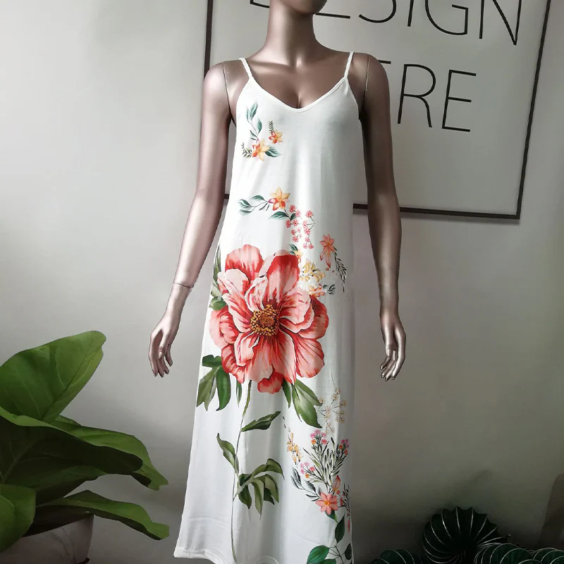 Floral V-Neck Spaghetti Strap Maxi Dress - Image 3