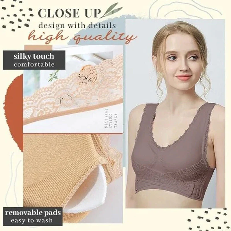 Front Cross Side Buckle Lace Bra - Image 3