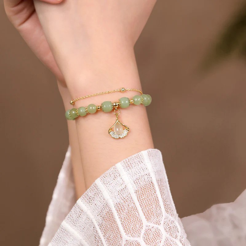 Gold Plated Natural Jade Bracelet - Image 2