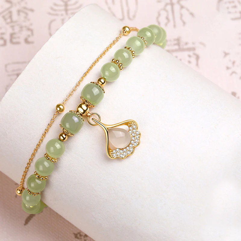 Gold Plated Natural Jade Bracelet - Image 3