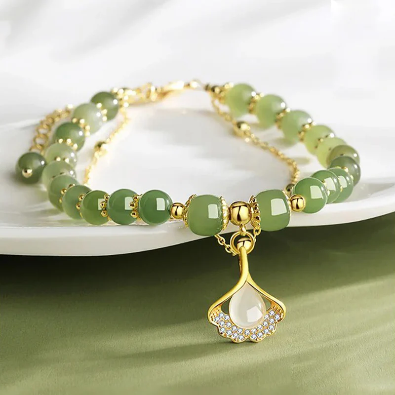 Gold Plated Natural Jade Bracelet - Image 4