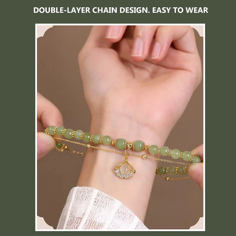 Gold Plated Natural Jade Bracelet - Image 5