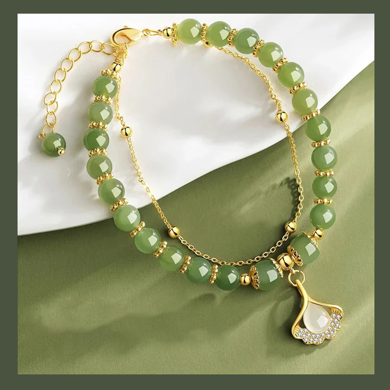 Gold Plated Natural Jade Bracelet - Image 7