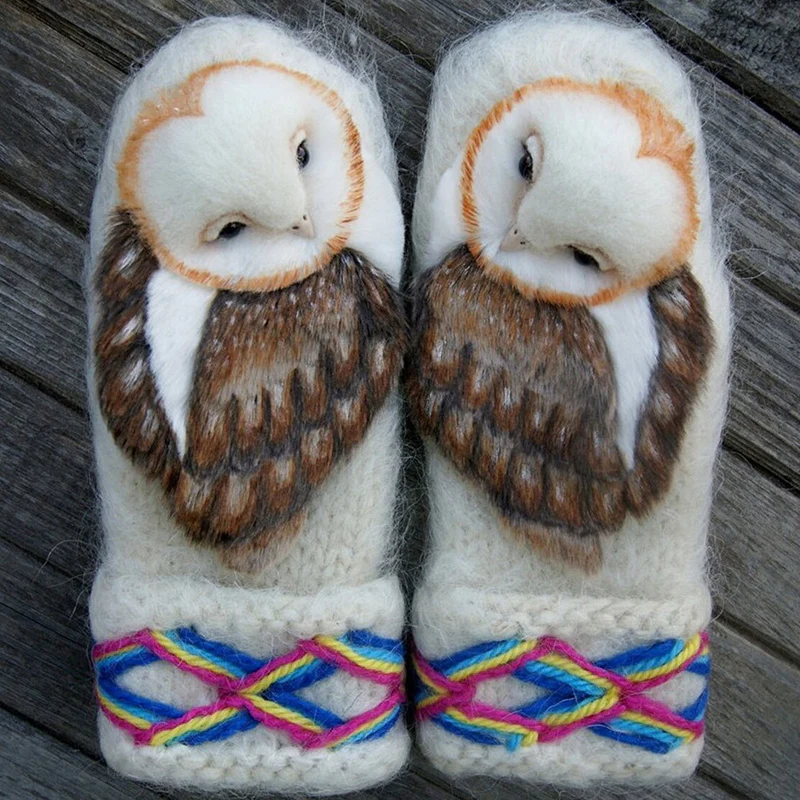 Hand Knitted Wool Nordic Mittens With Owls - Image 3