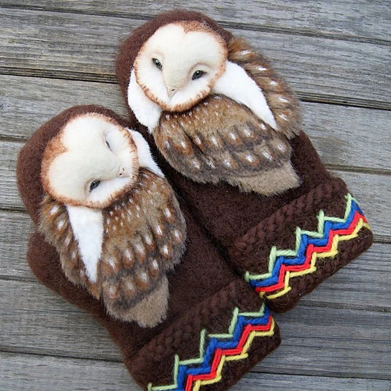 Hand Knitted Wool Nordic Mittens With Owls - Image 4
