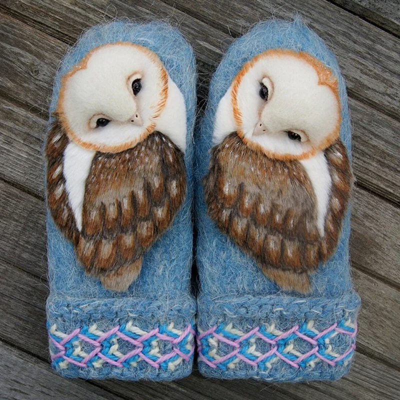 Hand Knitted Wool Nordic Mittens With Owls - Image 5