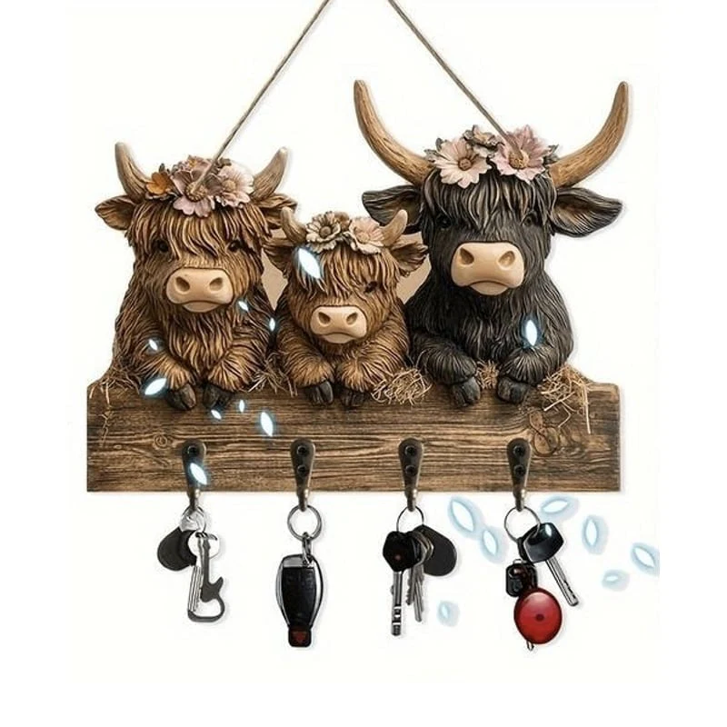 Highland Cow Wooden Key Holder Decor - Image 12