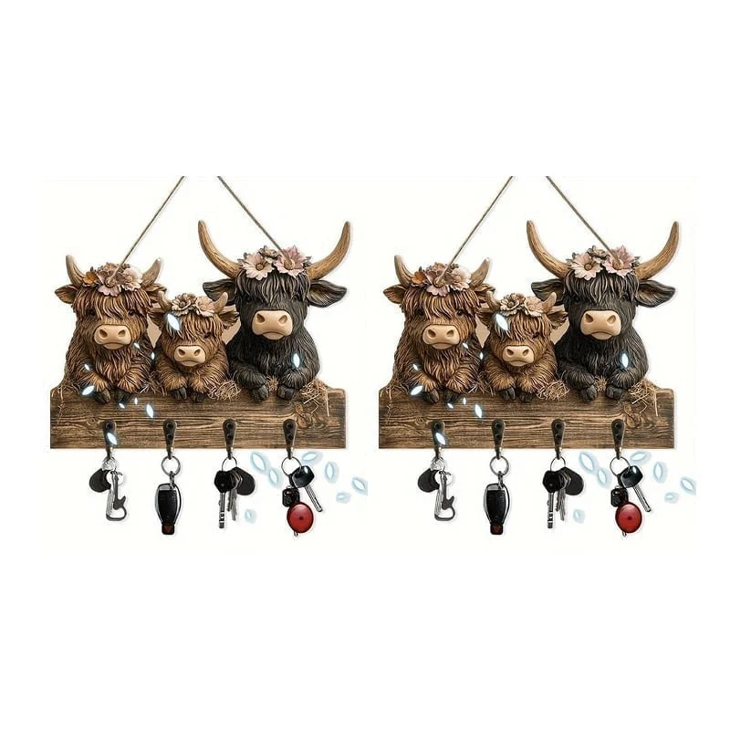 Highland Cow Wooden Key Holder Decor - Image 13