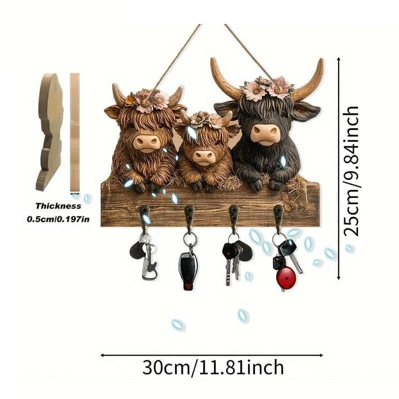 Highland Cow Wooden Key Holder Decor - Image 2