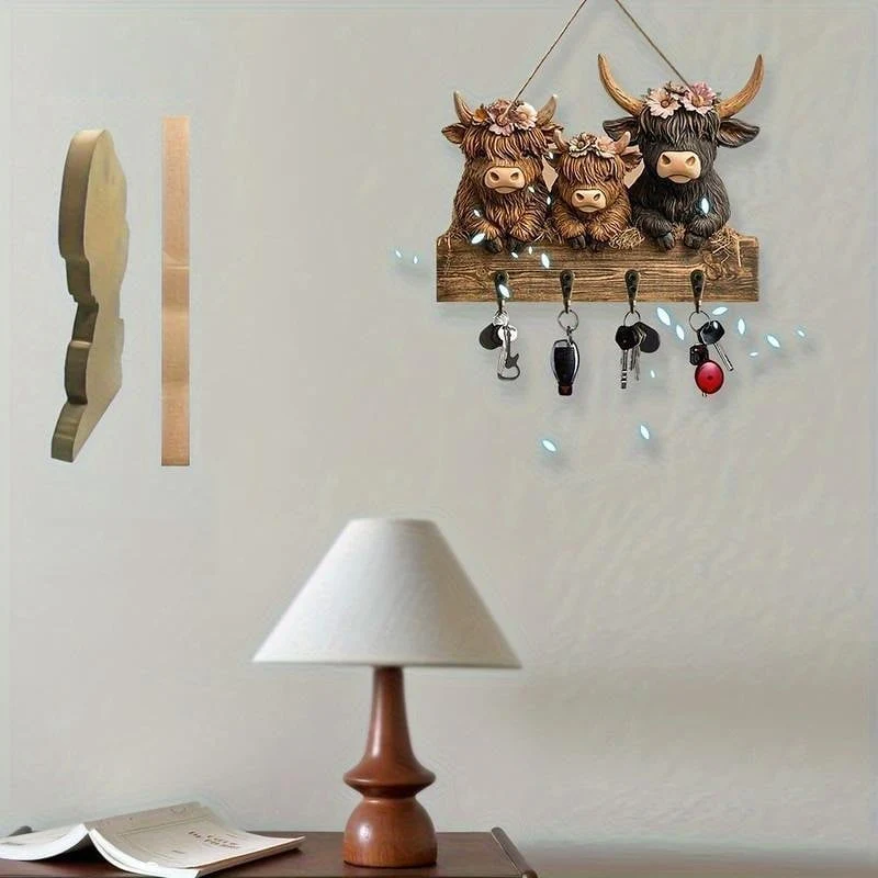Highland Cow Wooden Key Holder Decor - Image 4