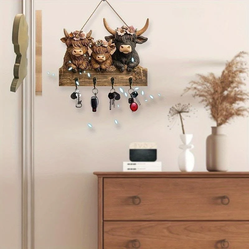 Highland Cow Wooden Key Holder Decor - Image 5