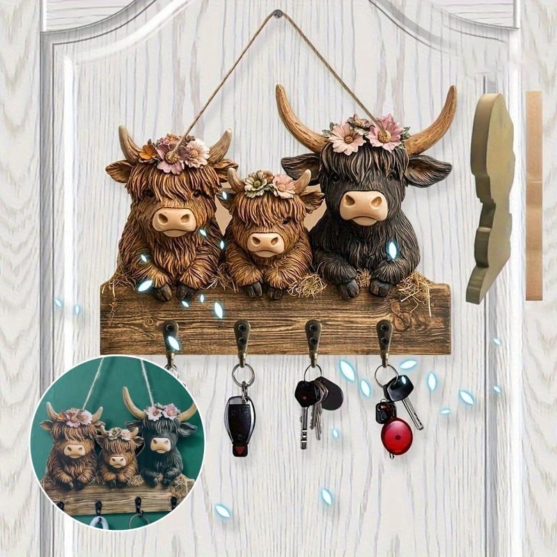 Highland Cow Wooden Key Holder Decor - Image 6