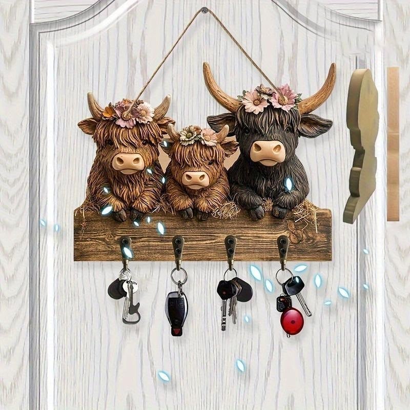 Highland Cow Wooden Key Holder Decor - Image 8