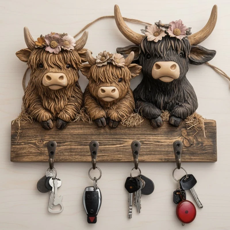 Highland Cow Wooden Key Holder Decor - Image 9