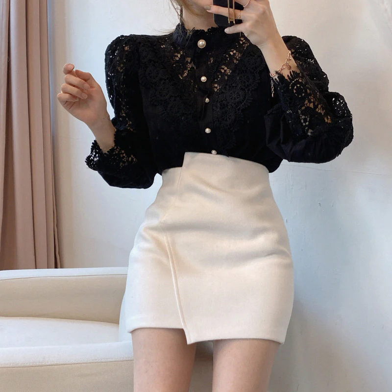 Hollow-Designed Floral High-Neck Blouse - Image 8