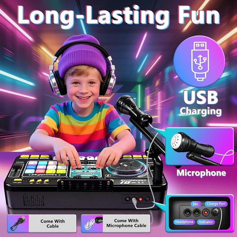 Kids DJ Mixer Table With Microphone - Image 6