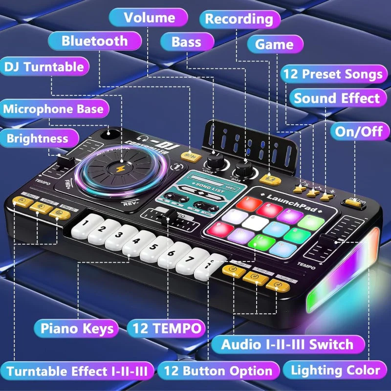 Kids DJ Mixer Table With Microphone - Image 9