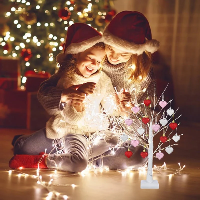 LED Tabletop Birch Tree with 18 Heart Ornaments - Image 4