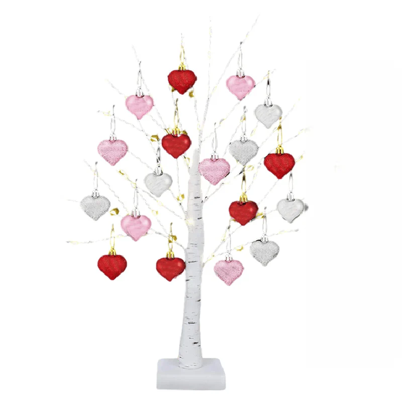 LED Tabletop Birch Tree with 18 Heart Ornaments - Image 5
