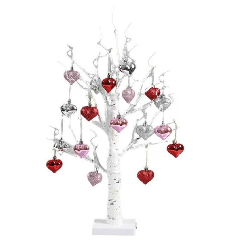 LED Tabletop Birch Tree with 18 Heart Ornaments - Image 6