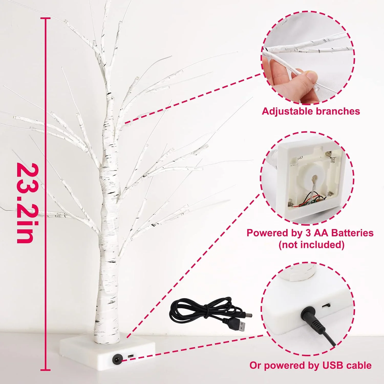 LED Tabletop Birch Tree with 18 Heart Ornaments - Image 8