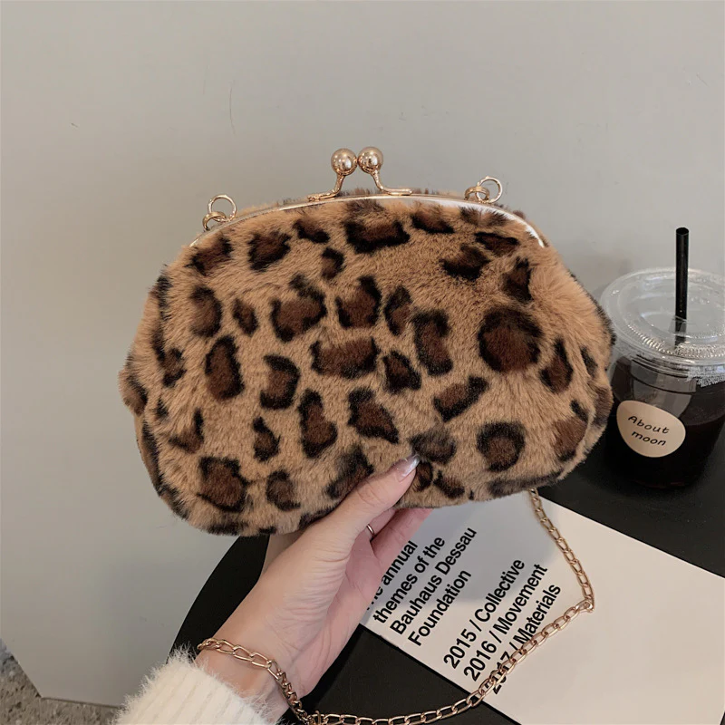Leopard Print Plush Crossbody Bag - Image 10