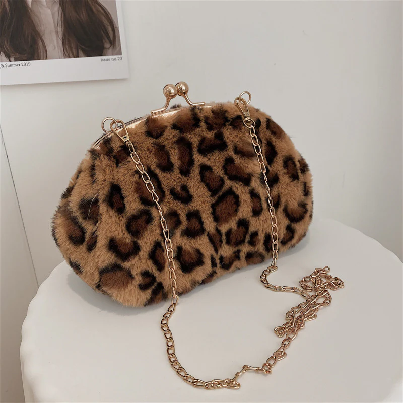 Leopard Print Plush Crossbody Bag - Image 9