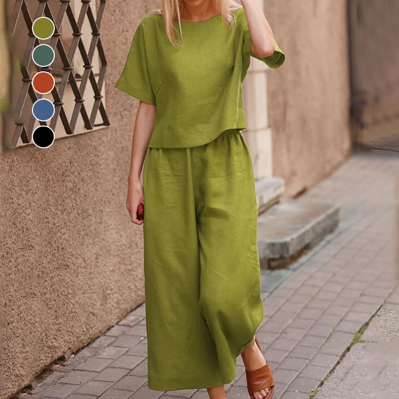 Linen Loose Solid Color Two Piece Set - Image 2