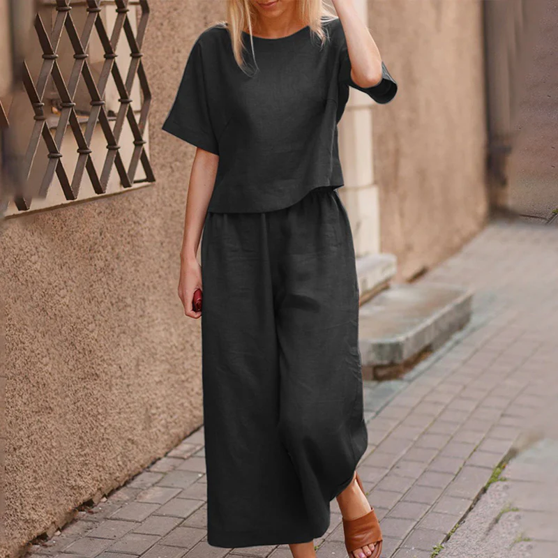 Linen Loose Solid Color Two Piece Set - Image 3