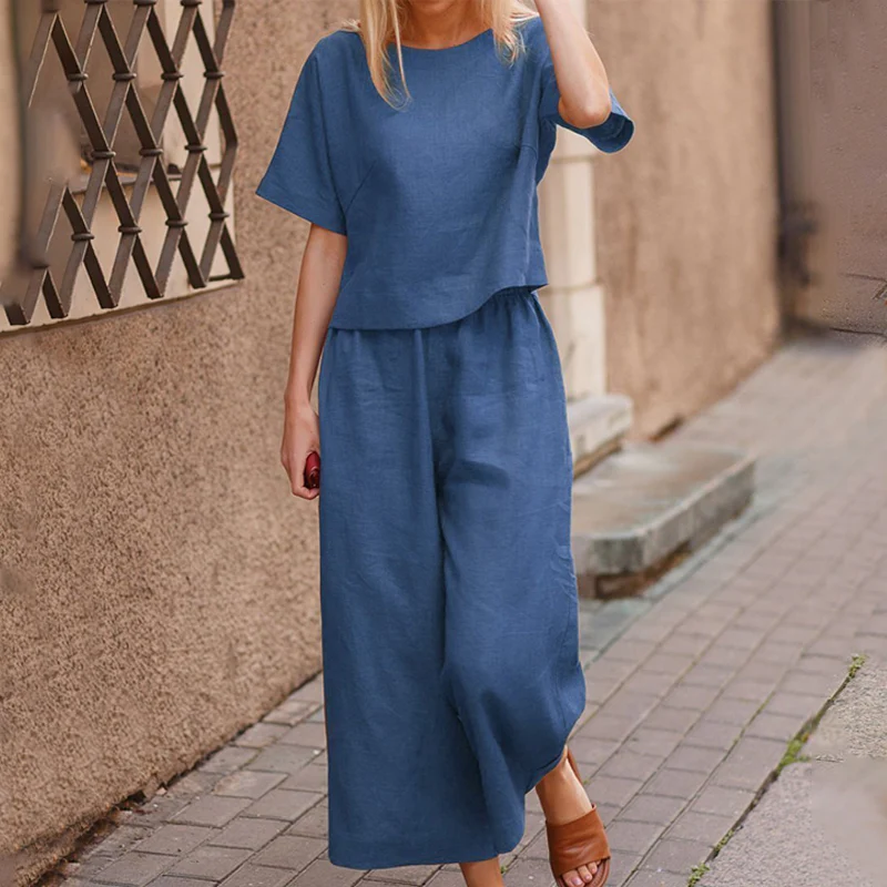 Linen Loose Solid Color Two Piece Set - Image 4