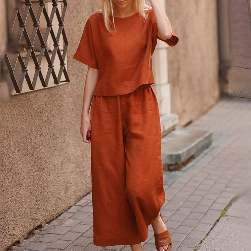 Linen Loose Solid Color Two Piece Set - Image 5