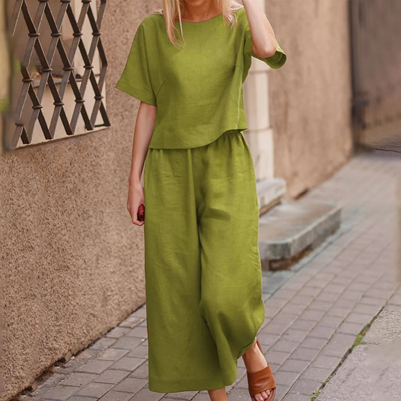 Linen Loose Solid Color Two Piece Set - Image 6
