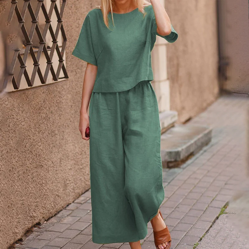 Linen Loose Solid Color Two Piece Set - Image 7