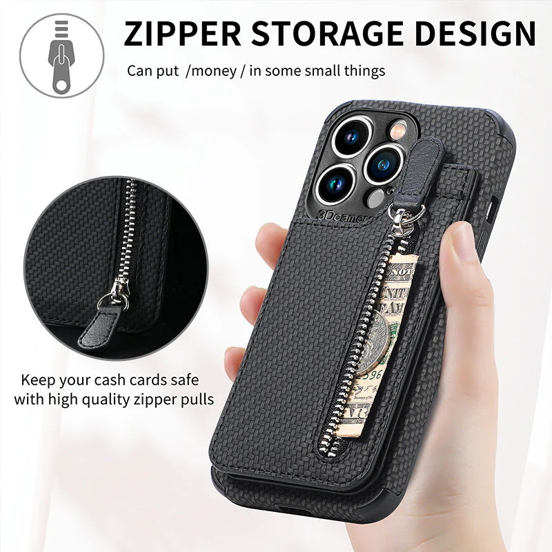 Magnetic Zipper Wallet Cover With Credit Card Holder for iPhone - Image 3