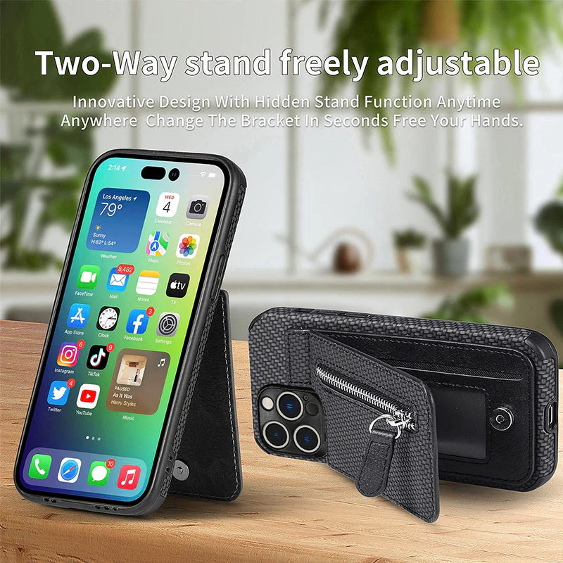 Magnetic Zipper Wallet Cover With Credit Card Holder for iPhone - Image 4