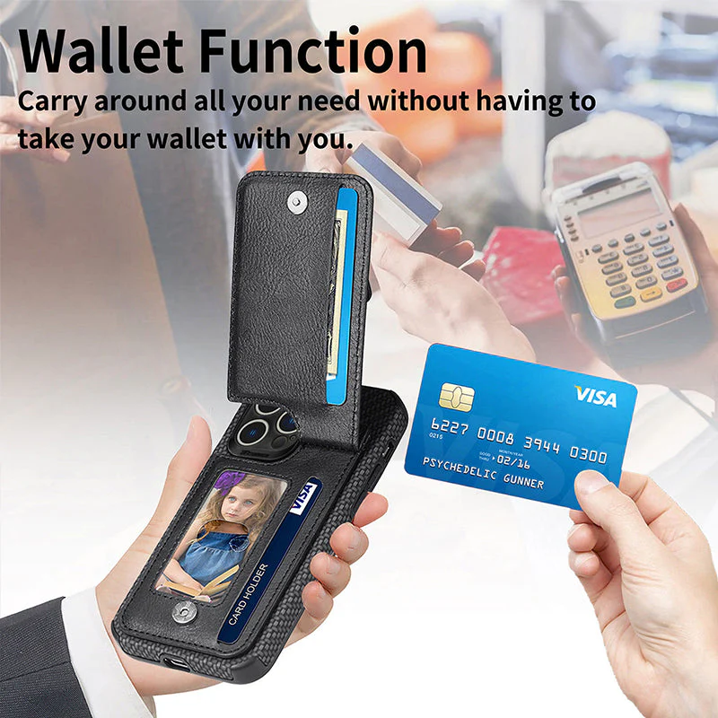 Magnetic Zipper Wallet Cover With Credit Card Holder for iPhone - Image 6