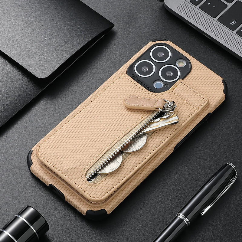 Magnetic Zipper Wallet Cover With Credit Card Holder for iPhone - Image 8