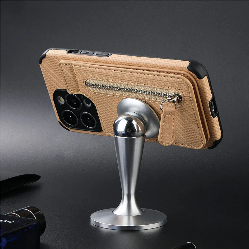 Magnetic Zipper Wallet Cover With Credit Card Holder for iPhone - Image 9