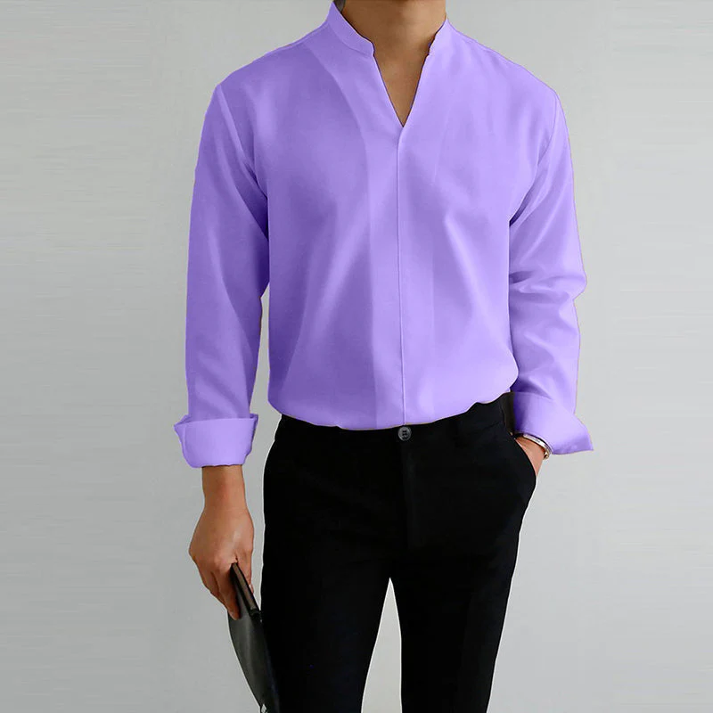Men's Casual Solid Color V-Neck Long Sleeve Shirt - Image 11
