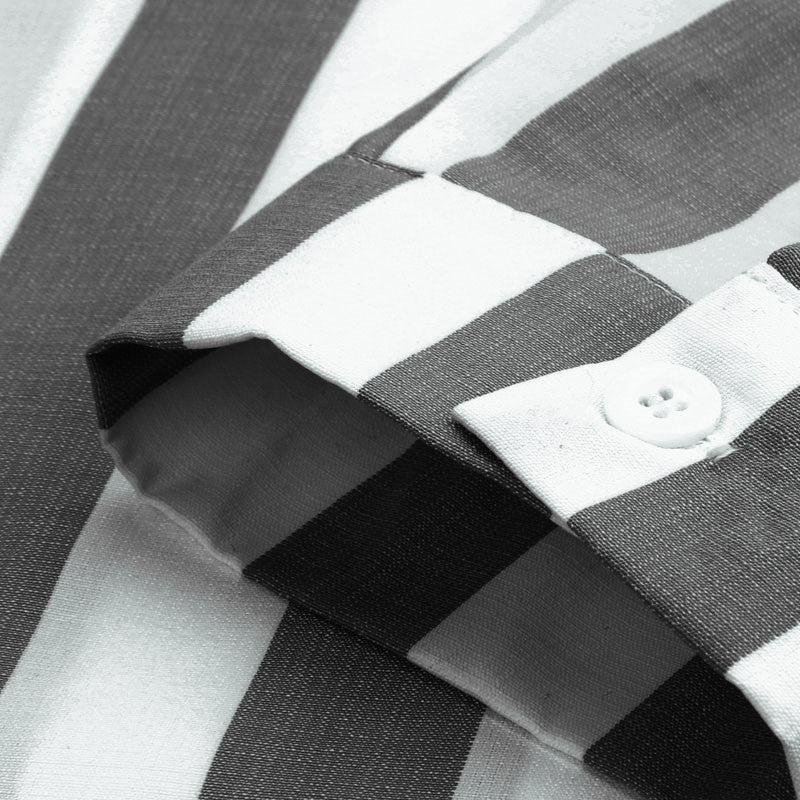 Men's Cotton Linen Striped Button Down Long Sleeve - Image 11