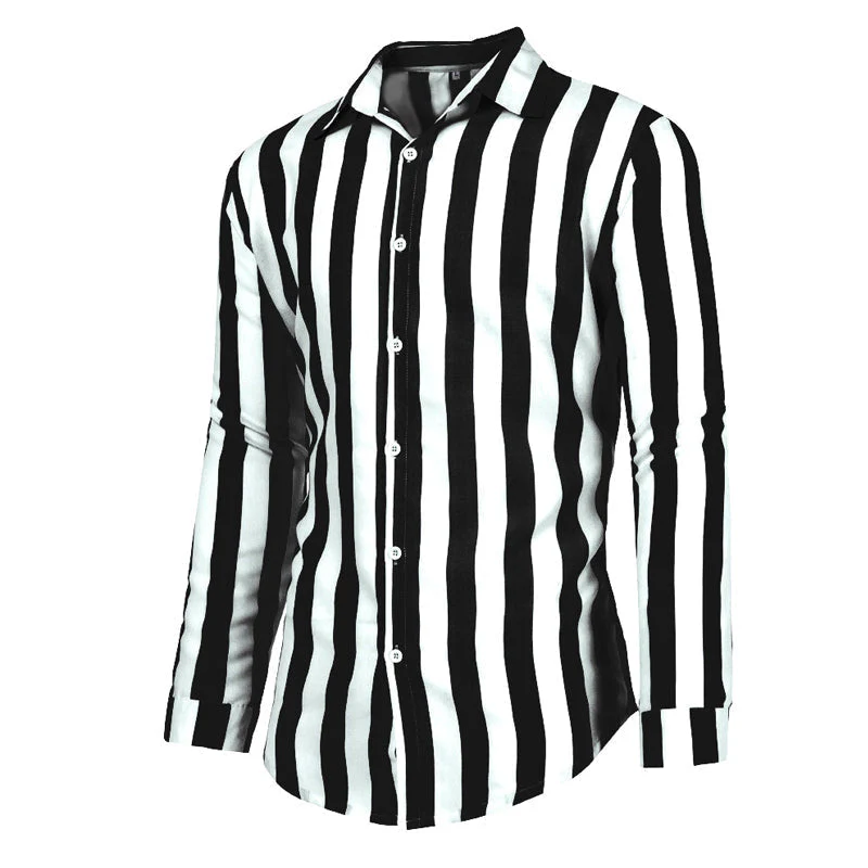 Men's Cotton Linen Striped Button Down Long Sleeve - Image 6