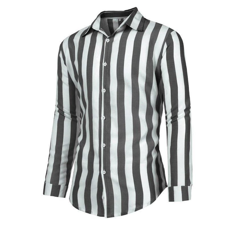 Men's Cotton Linen Striped Button Down Long Sleeve - Image 7