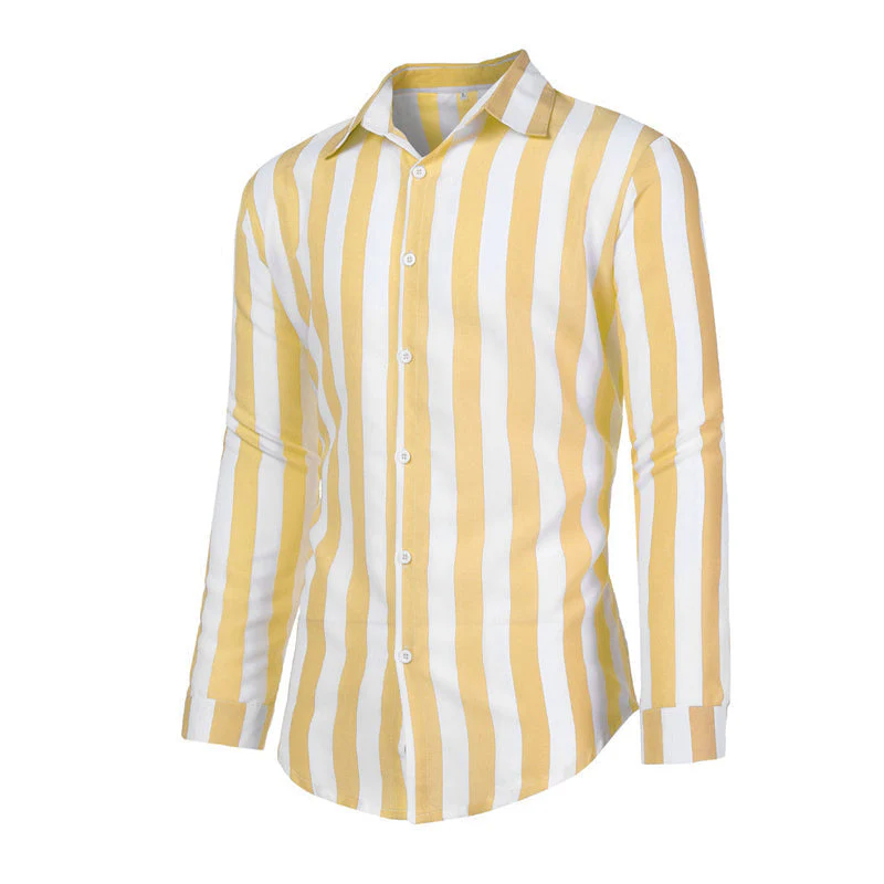 Men's Cotton Linen Striped Button Down Long Sleeve - Image 8