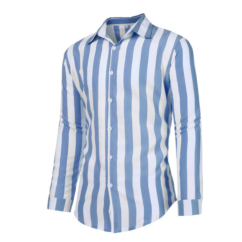 Men's Cotton Linen Striped Button Down Long Sleeve - Image 9