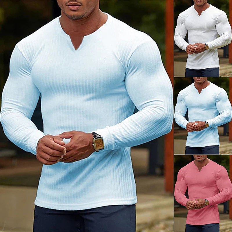 Men's V-Neck Basic Solid Color Shirt - Image 3