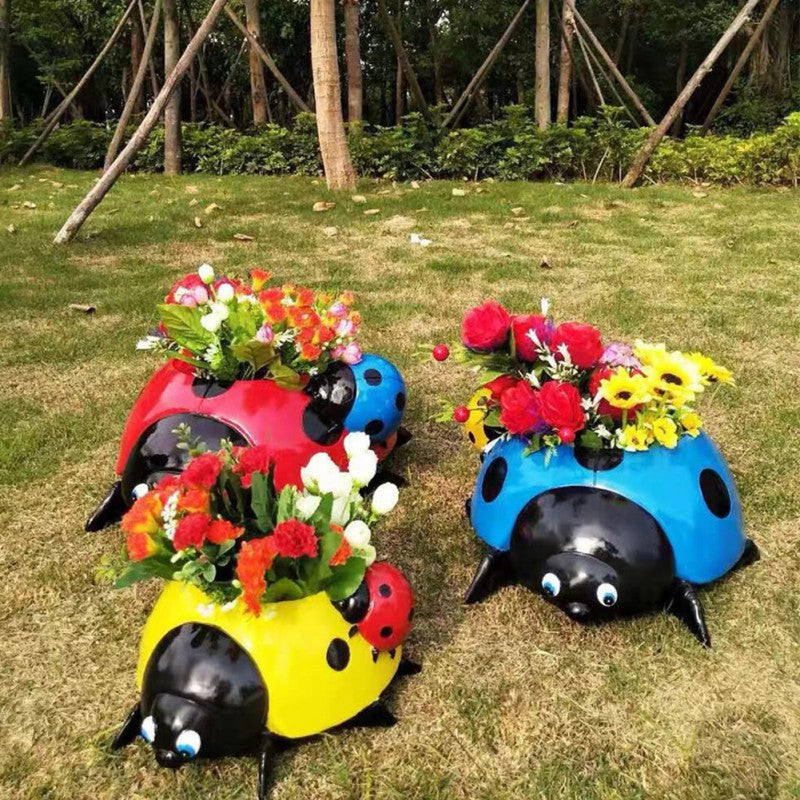 Metal Ladybug Flower Pot - Image 3