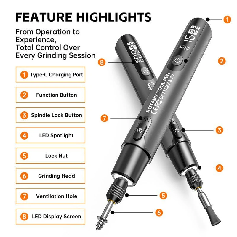 Mini Electric Rotary Tool Set with LED Light & Digital Display - Image 4