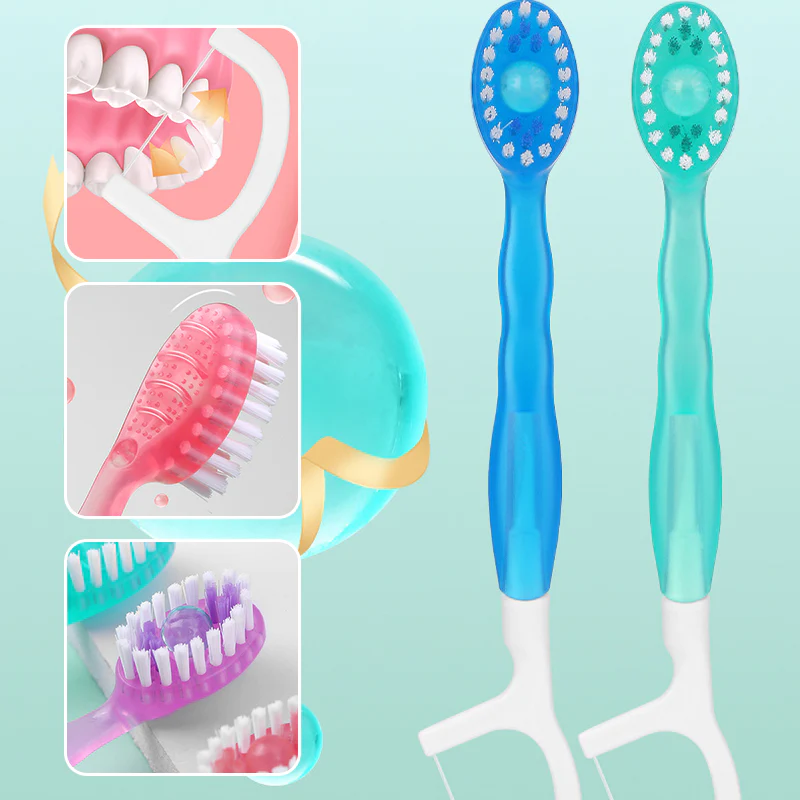 Mini Toothbrush 5 in 1 Tool (Toothpaste + Floss + Pick + Tongue Scraper) Portable Travel Set - Image 4